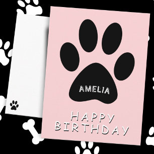 Cute Paw Print Pink Happy birthday Postcard