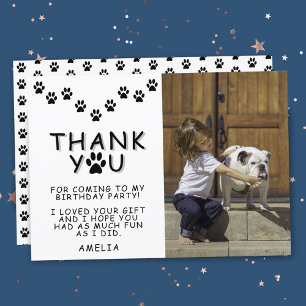 Cute Paw Prints Black Birthday Thank you Photo Card
