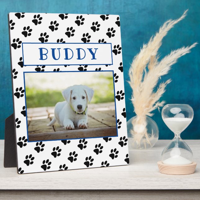 Cute Paw Prints Blue Keepsake Pet Dog Photo Plaque (Side)