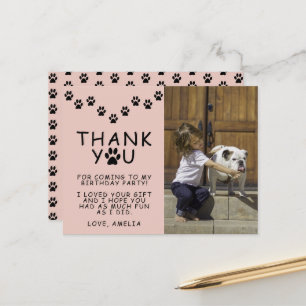 Cute Paw Prints Kids Birthday Photo Thank you Postcard
