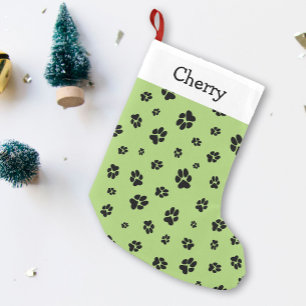 Cute Paw prints Pattern Green Pet Name Small Christmas Stocking
