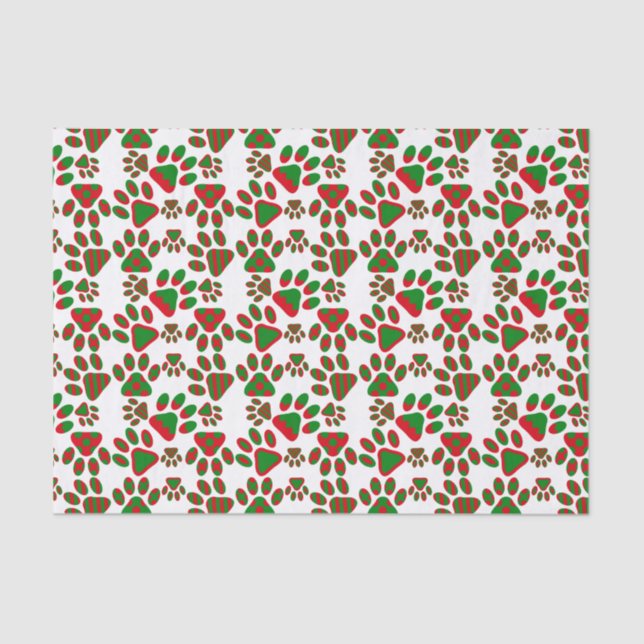 Cute Paw Prints Red Green Patterned Tissue Paper (Front)