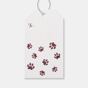 Cute Paw Prints Rose Gold Glitter Gift Tags