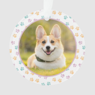 Cute Paw Prints Round Frame Custom Pet Photo Ornament