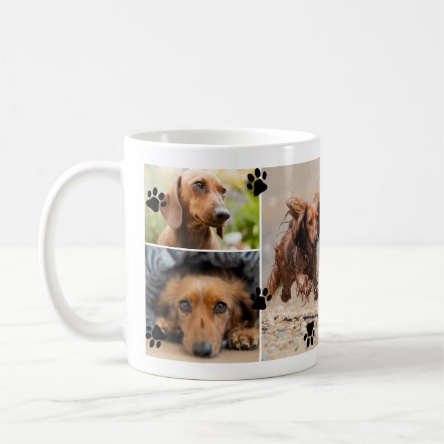 Cute Paw Prints Six Pet Photos Coffee Mug (Left)