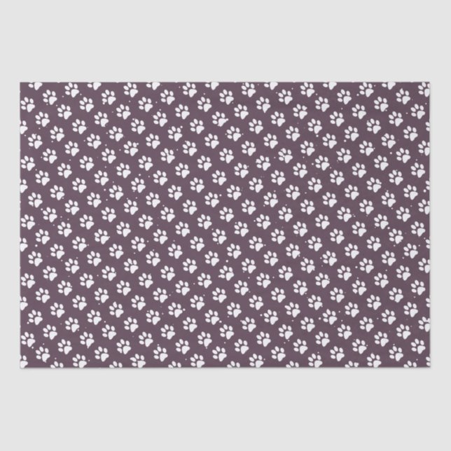 Cute Paw Prints Snow Purple Birthday Christmas Tissue Paper (Front)