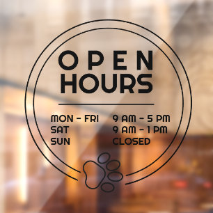 Cute Paw Round Business Open Hours Door