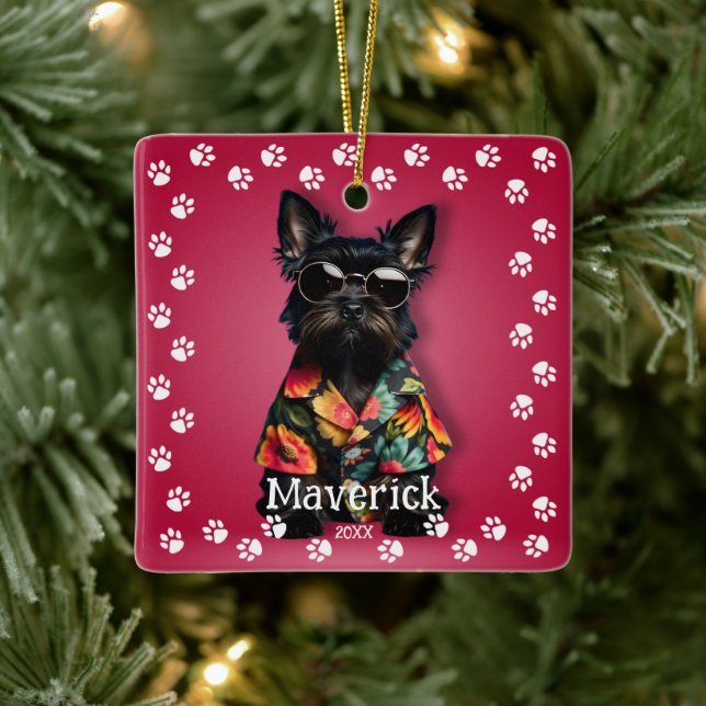 Cute Pawprint Border Pet Ceramic Ornament (Tree)