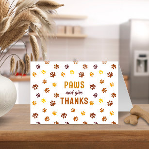 Cute Paws and Give Thanks Paw Prints Custom Thank You Card
