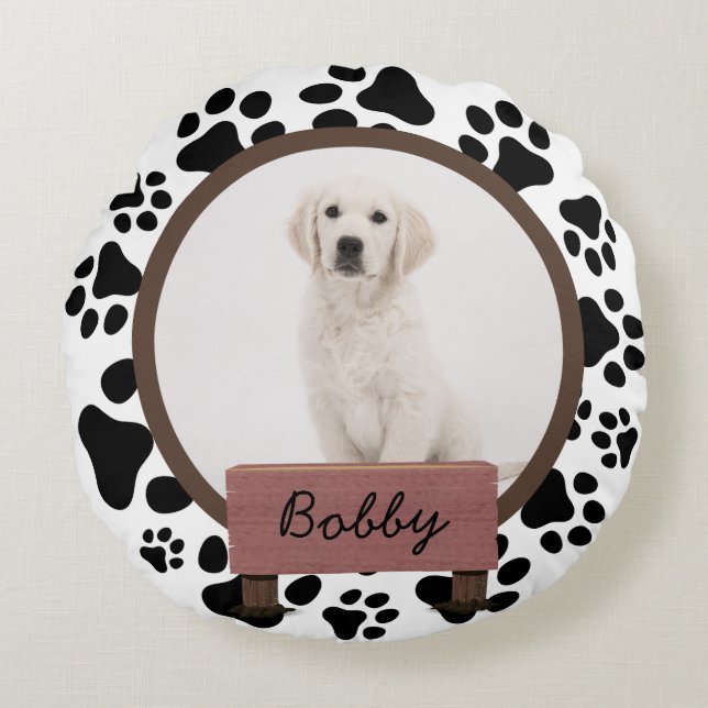  cute paws christmas holiday Custom Dog Photo   Round Cushion (Front)