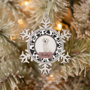  cute paws christmas holiday Custom Dog Photo  Snowflake Pewter Christmas Ornament