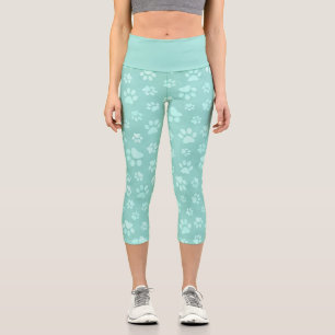 Cute Paws Pattern Mint Capri Leggings