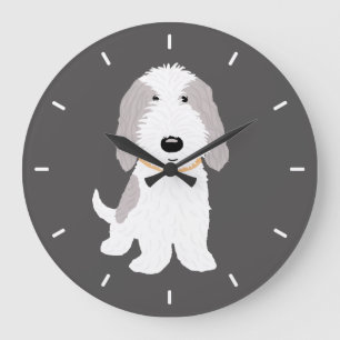 Cute PBGV Grey and White Cartoon Pet Dog Large Clock