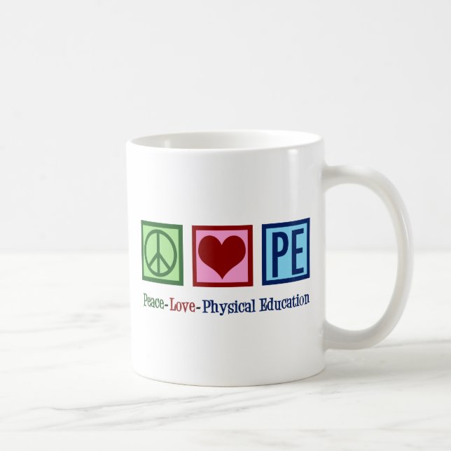 Cute PE Teacher Peace Love Physical Education Coffee Mug (Right)