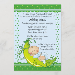 Cute Pea Pod Baby Boy Baby Shower Invitations