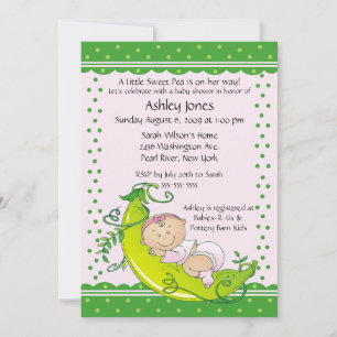 Cute Pea Pod Baby Girl  Baby Shower Invitations