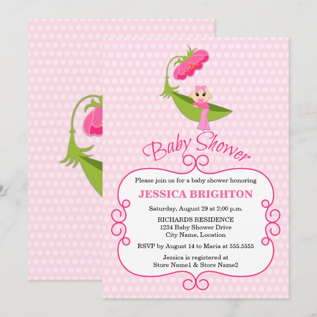 Cute Pea Pod Brown Eyes Baby Shower Invitation (Front/Back)