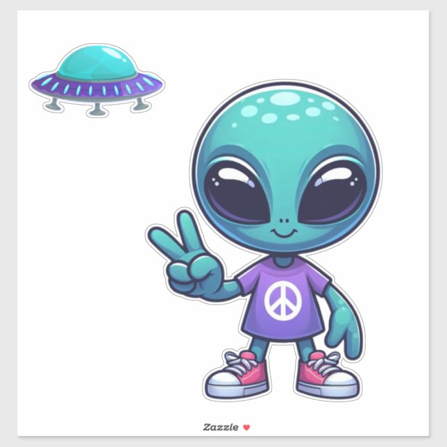 Cute Peace Alien & Space Ship (Sheet)
