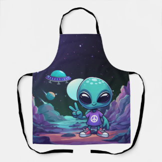 Cute Peace Alien & Space Ship Apron
