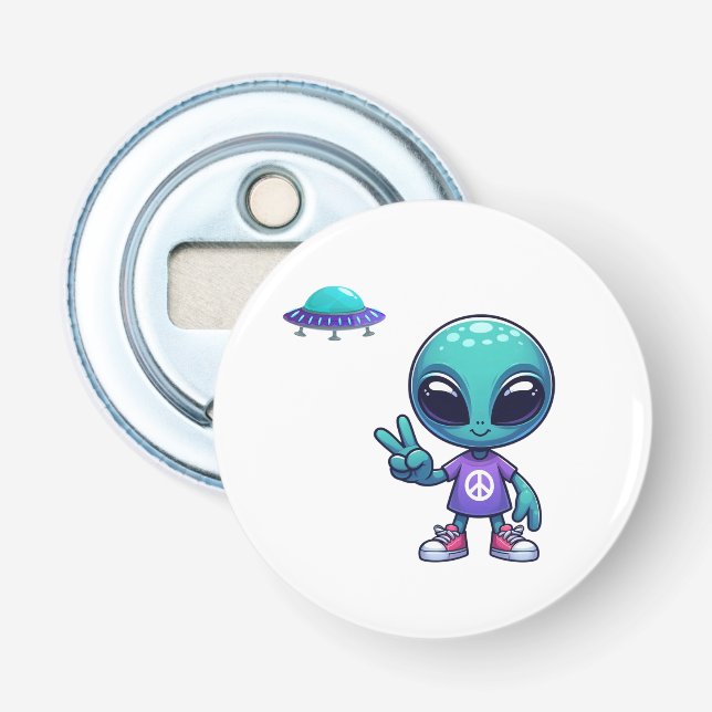 Cute Peace Alien & Space Ship Bottle Opener (Front)