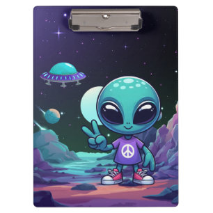 Cute Peace Alien & Space Ship Clipboard
