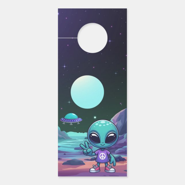 Cute Peace Alien & Space Ship Door Hanger (Front)