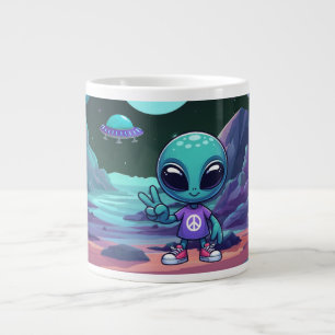 Cute Peace Alien & Space Ship Large Coffee Mug