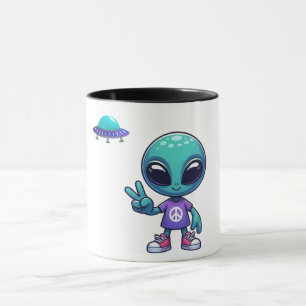 Cute Peace Alien & Space Ship Mug