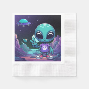 Cute Peace Alien & Space Ship Napkin