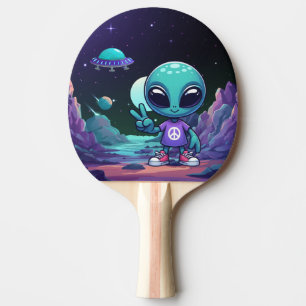 Cute Peace Alien & Space Ship Ping Pong Paddle