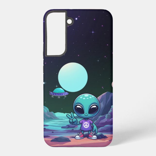 Cute Peace Alien & Space Ship Samsung Galaxy S22+ Case (Back)