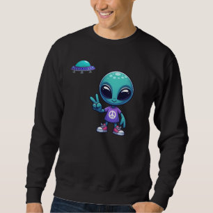 Cute Peace Alien & Space Ship Sweatshirt