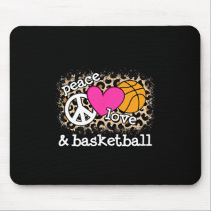 Cute Peace Love Basketball Leopard Print Women Men Mouse Pad