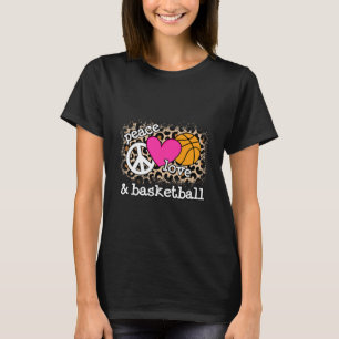 Cute Peace Love Basketball Leopard Print Women Men T-Shirt