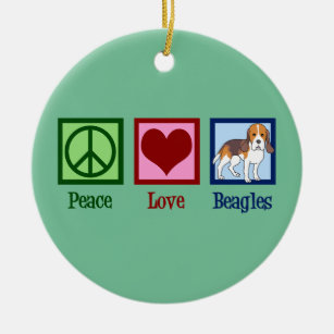 Cute Peace Love Beagles Ceramic Ornament