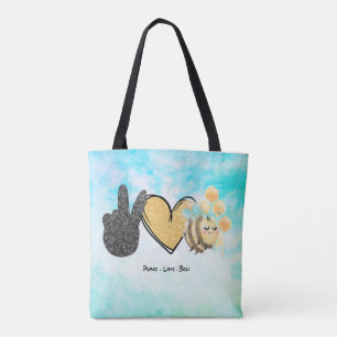 Cute Peace Love Bees All Over Print Tote Bag
