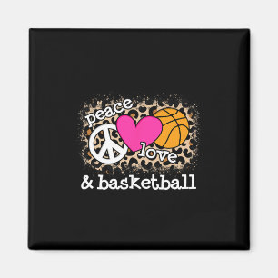 Cute Peace Love Bysketbyll Leopard Print Women Men Magnet