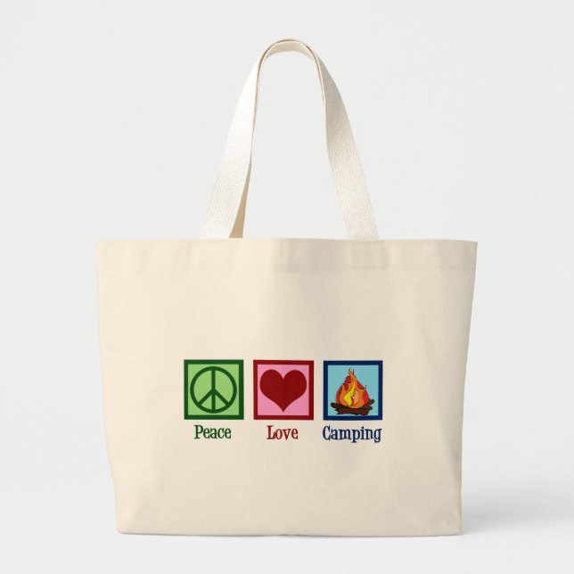 Cute Peace Love Camping Large Tote Bag (Front)