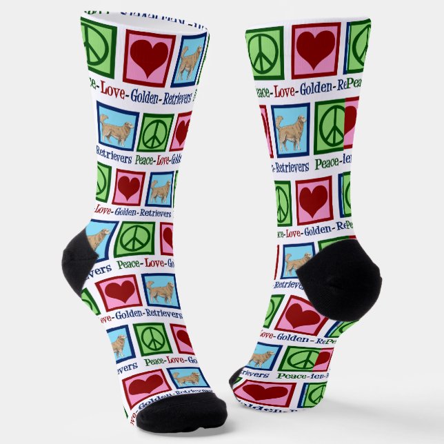 Cute Peace Love Golden Retrievers Socks (Angled)
