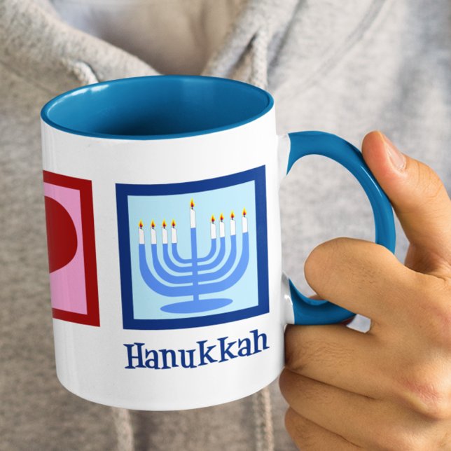 Cute Peace Love Hanukkah Menorah Blue Mug (Creator Uploaded)