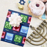 Cute Peace Love Hanukkah Pattern Dark Blue Wrapping Paper Sheet<br><div class="desc">Peace Love Hanukkah wrapping paper in dark blue for a Jewish person who likes to celebrate Chanukah. A pretty peace sign, heart, and a beautiful menorah in a cute pattern for the holiday.</div>