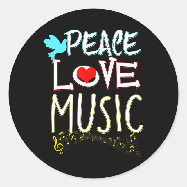 Cute Peace Love Music Hippie Hipster Festival Classic Round Sticker (Front)