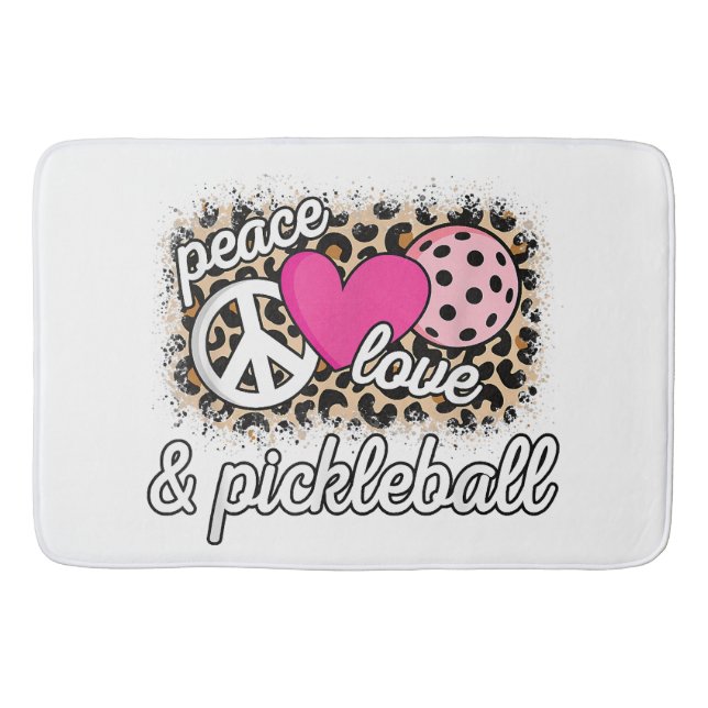 Cute Peace Love Pickleball Player Funny Pickle Bal Bath Mat (Front)