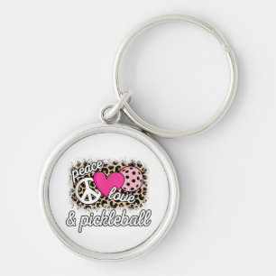 Cute Peace Love Pickleball Player Funny Pickle Bal Key Ring