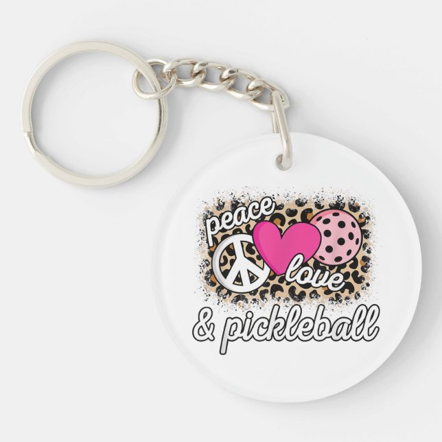 Cute Peace Love Pickleball Player Funny Pickle Bal Key Ring (Front)