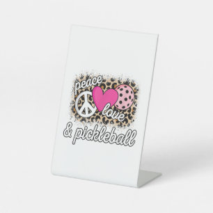 Cute Peace Love Pickleball Player Funny Pickle Bal Pedestal Sign