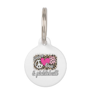 Cute Peace Love Pickleball Player Funny Pickle Bal Pet Tag