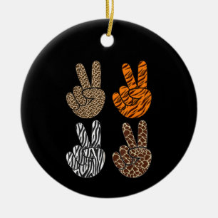Cute Peace Sign Animal Print Toddler Boys Retro Ceramic Ornament
