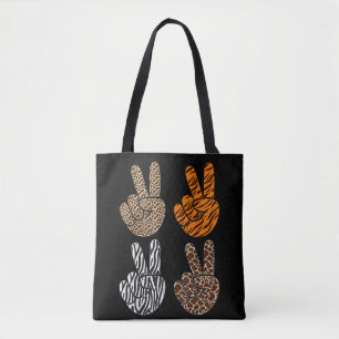 Cute Peace Sign Animal Print Toddler Boys Retro Tote Bag