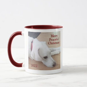 Cute Peaceful Merry Christmas White Dog Photo Mug